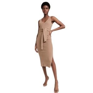 NWT Good American Belted Body Dress in Taupe
